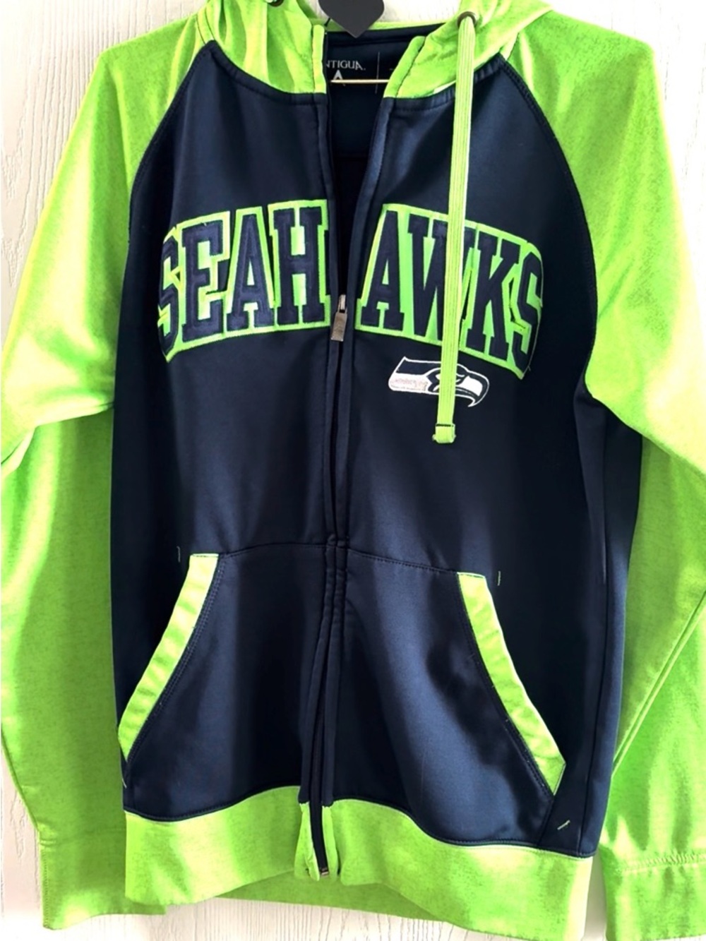 Antigua Seattle Seahawks Navy & Neon Green Kids Hoodie